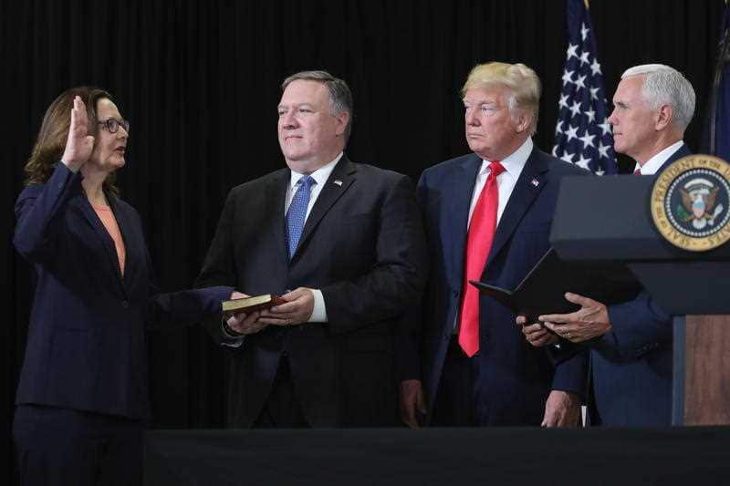 Gina Haspel (far left) is sworn in as CIA head.