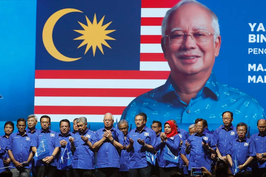 Najib Razak on the campaign trail in April.