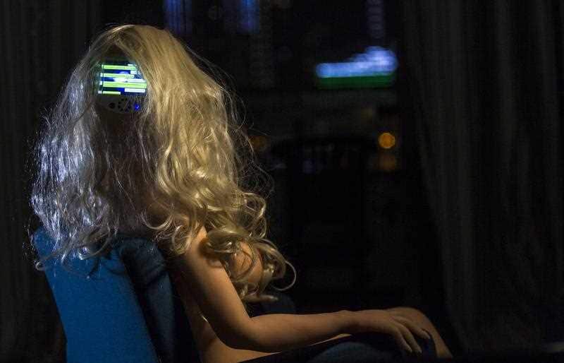  An AI sex doll robot with a screen in a head on display at the Shenzhen Atall Intelligent Robot Technology show room in Guangzhou, Guandong Province, China, 29 March 2018. 