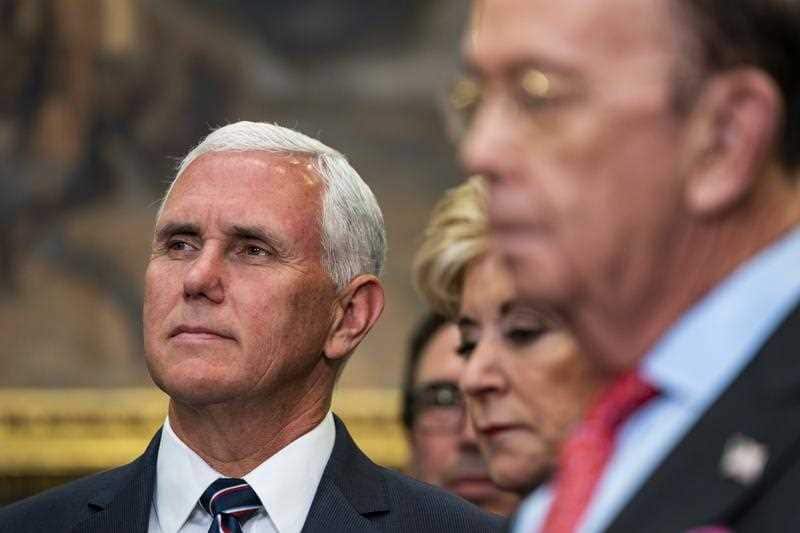 US Vice President Mike Pence listens to US President Donald J. Trump speak about his canceling the summit in Singapore with North Korean leader Kim Jong Un in the Roosevelt Room of the White House in Washington, DC, USA 24 May 2018. 