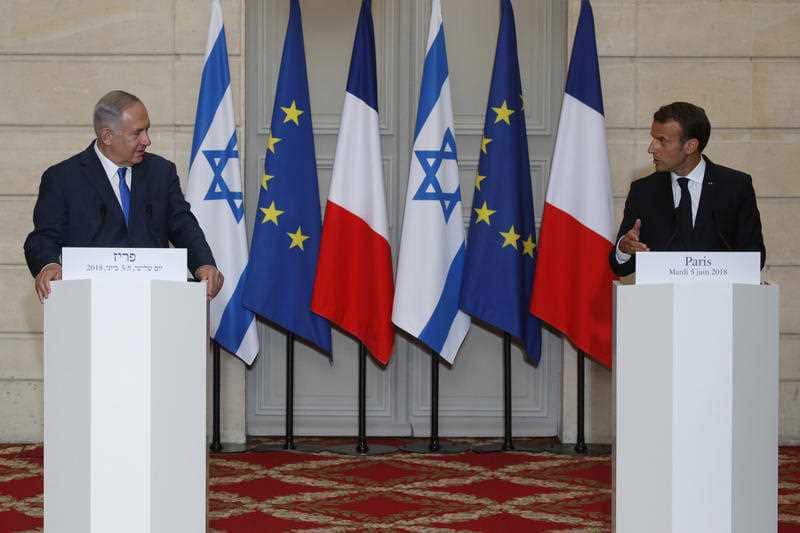 French President Emmanuel Macron and Israel's Prime Minister Benjamin Netanyahu at the joint press conference.