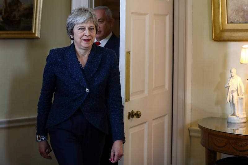 Theresa May arrives for her bilateral meeting with Benjamin Netanyahu.
