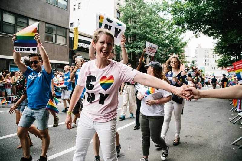 US actress, activist, and gubernatorial candidate in the State of New York Cynthia Nixon, attends the 49th annual New York City Gay Pride Parade in New York, New York, USA, 24 June 2018.