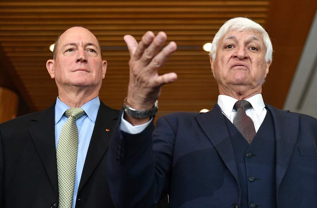 Fraser Anning and Bob Katter at a press conference at Parliament House.