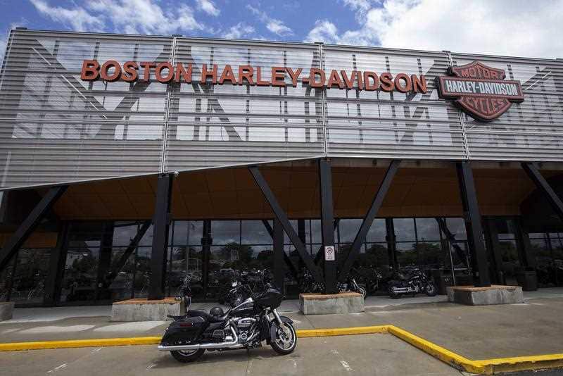 A Harley Davidson Motorcycle outside the Boston Harley Davidson dealership in Revere, Massachusetts,