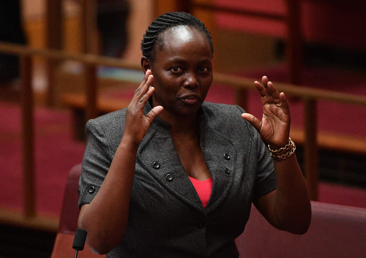 Liberal Senator Lucy Gichuhi during the debate on the Espionage and Foreign Interference Bill in the Senate chamber.