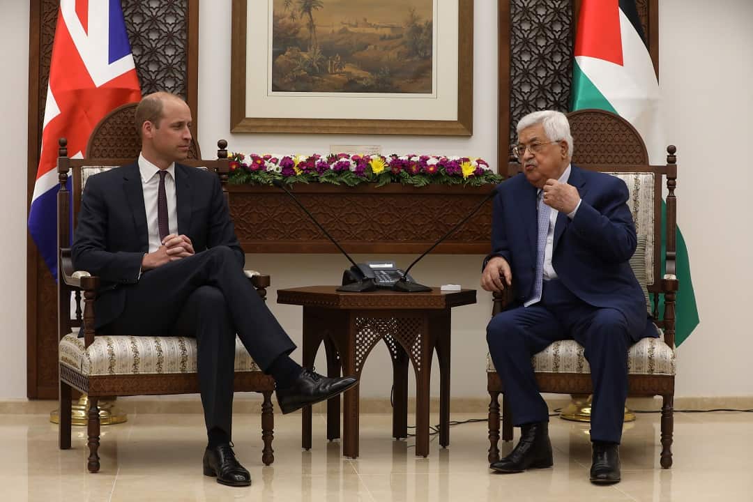 Britain's Prince William meets Palestinian leader Mahmoud Abbas on Wednesday.