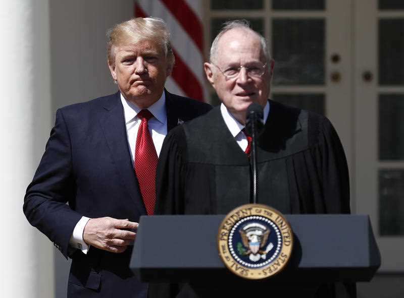 President Donald Trump with retiring Supreme Court Justice Anthony Kennedy.