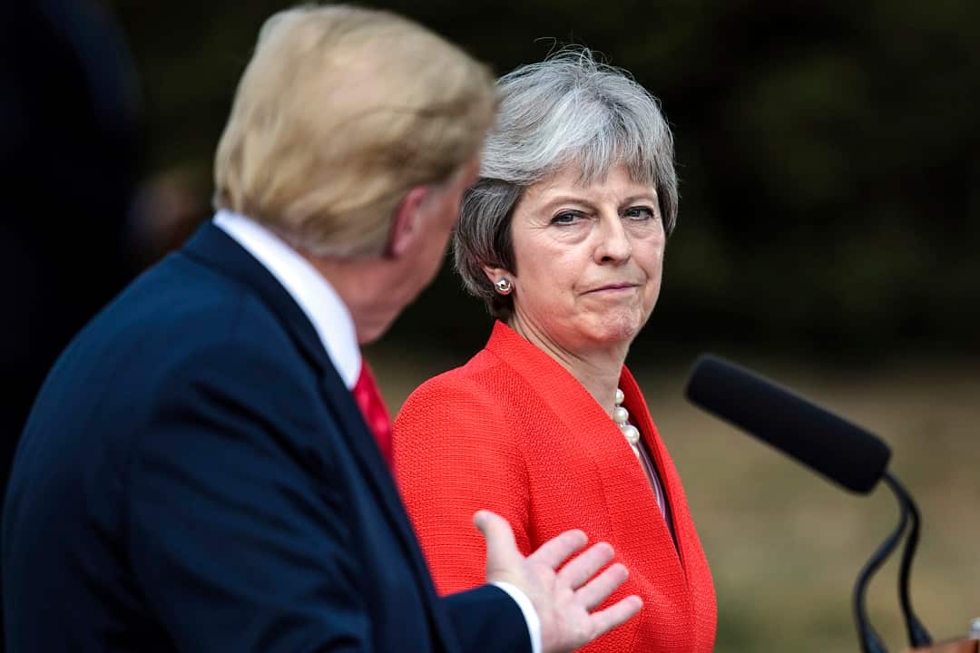 Trump and May talk to the media on July 13.