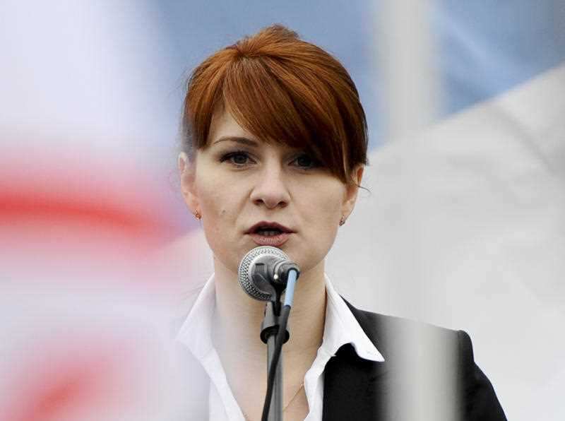 Maria Butina, leader of a pro-gun organiser  in Russia, speaks to a crowd during a rally in support of legalising the possession of handguns in Moscow.