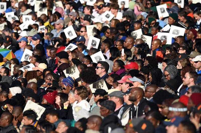 Guests listening to former US President Barack Obama speak during the annual Mandela Lecture.