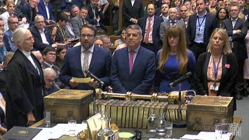 Britain's MPs in the House of Commons read out the results of a vote on the so called new clause 17 amendment, marking the Government's first defeat on the Brexit Trade Bill.