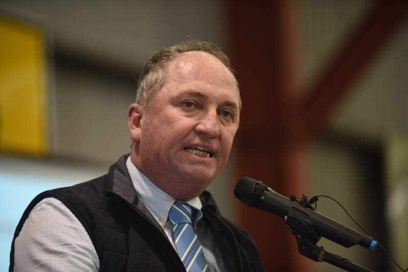 Barnaby Joyce is seen speaking during a public general meeting organised by The Western Australian Farmers Federation.
