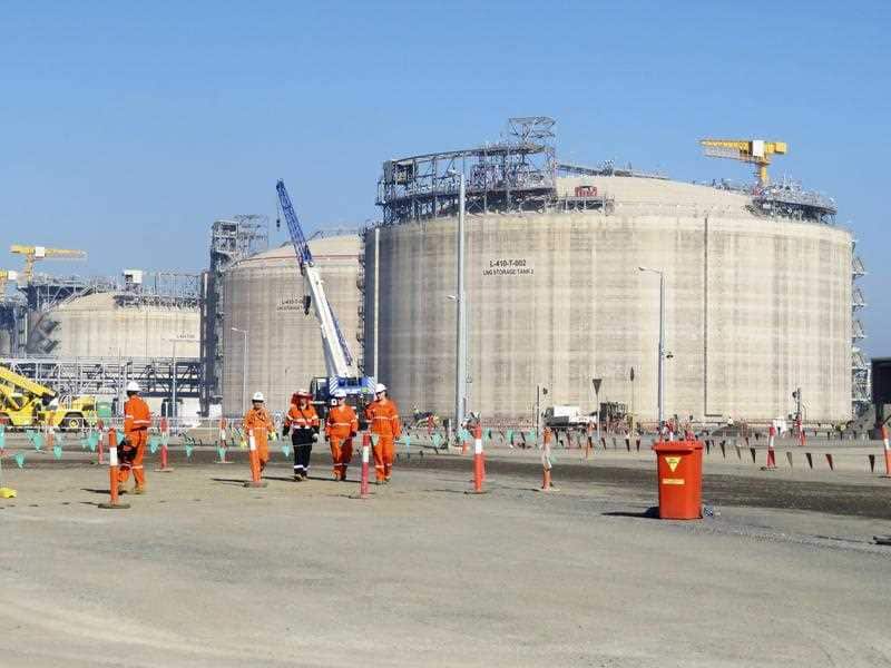 Liquified natural gas tanks at Inpex Corp.'s onshore processing facility in Darwin, Australia