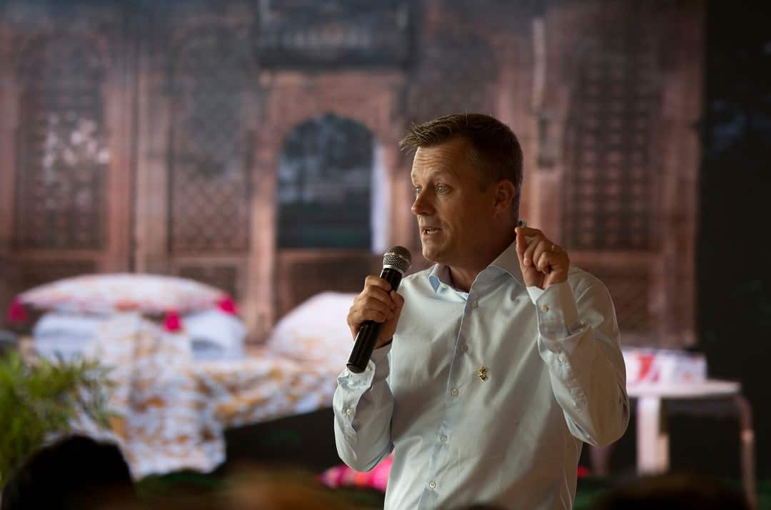 Jesper Brodin, the new President and CEO of IKEA Group, addresses media in Hyderabad.