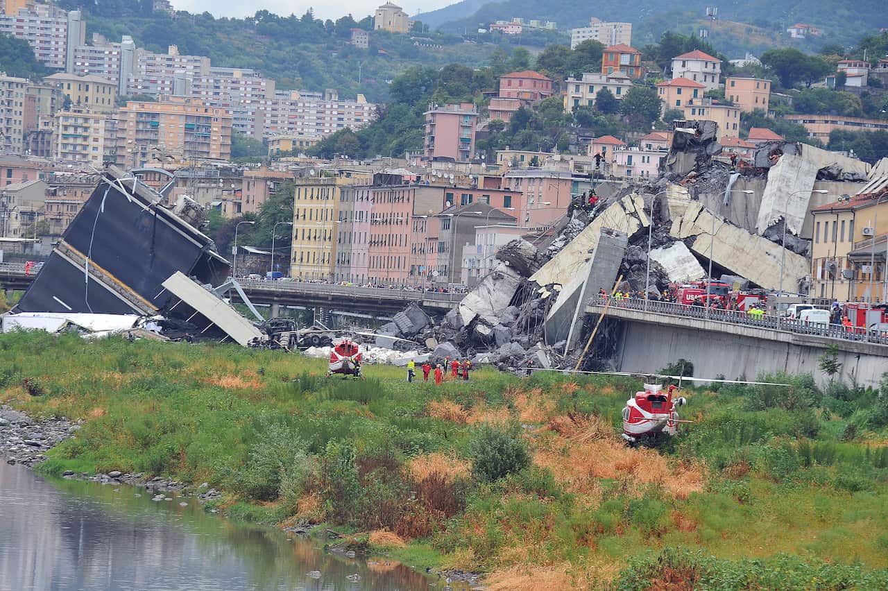 A highway bridge has partially collapsed near Genoa Italy. At least 30 people are believed to have died as a large section of the Morandi viaduct upon which the A10 motorway runs collapsed in Genoa, Italy.