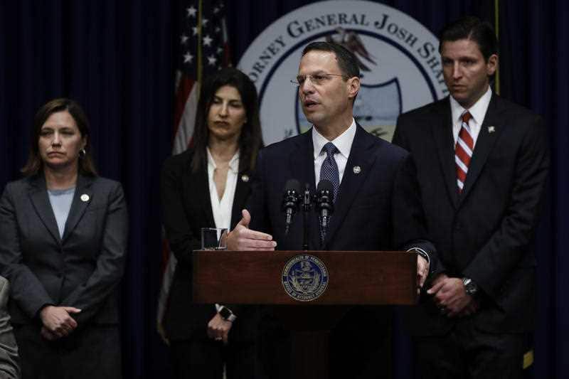 Pennsylvania Attorney General Josh Shapiro speaks during a news conference at the Pennsylvania Capitol