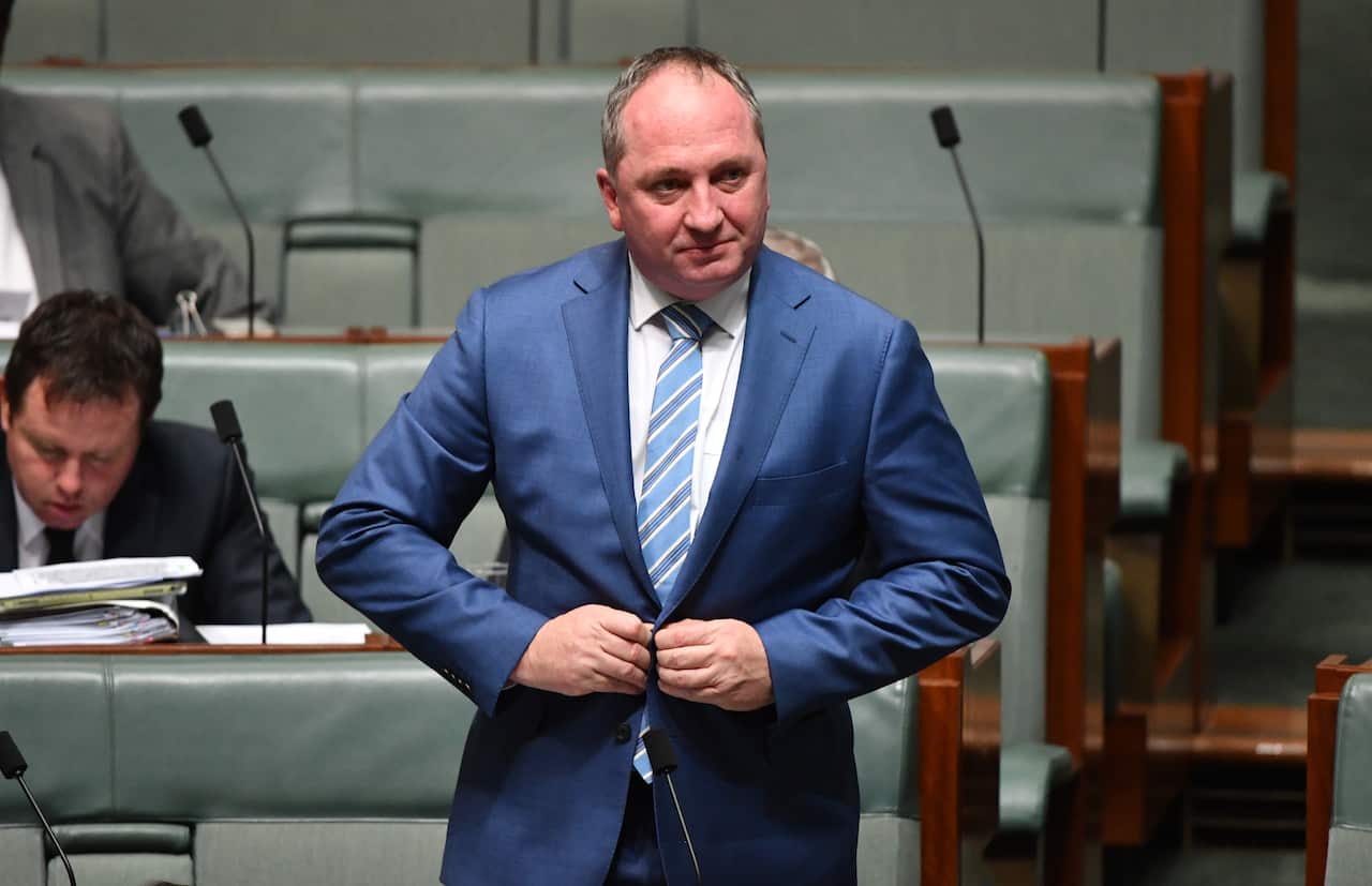 Former deputy prime minister Barnaby Joyce during Question Time in the House of Representatives at Parliament House in Canberra, Monday, August 20, 2018. (AAP Image/Mick Tsikas) NO ARCHIVING