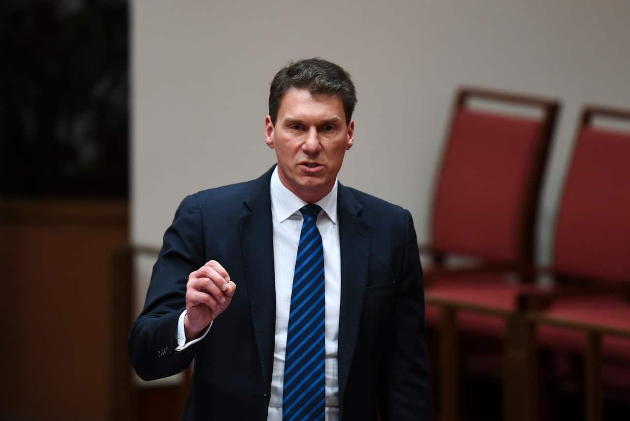 Senator Cory Bernardi speaks during debate in the Senate chamber at Parliament House in Canberra, Monday, August 20, 2018. 