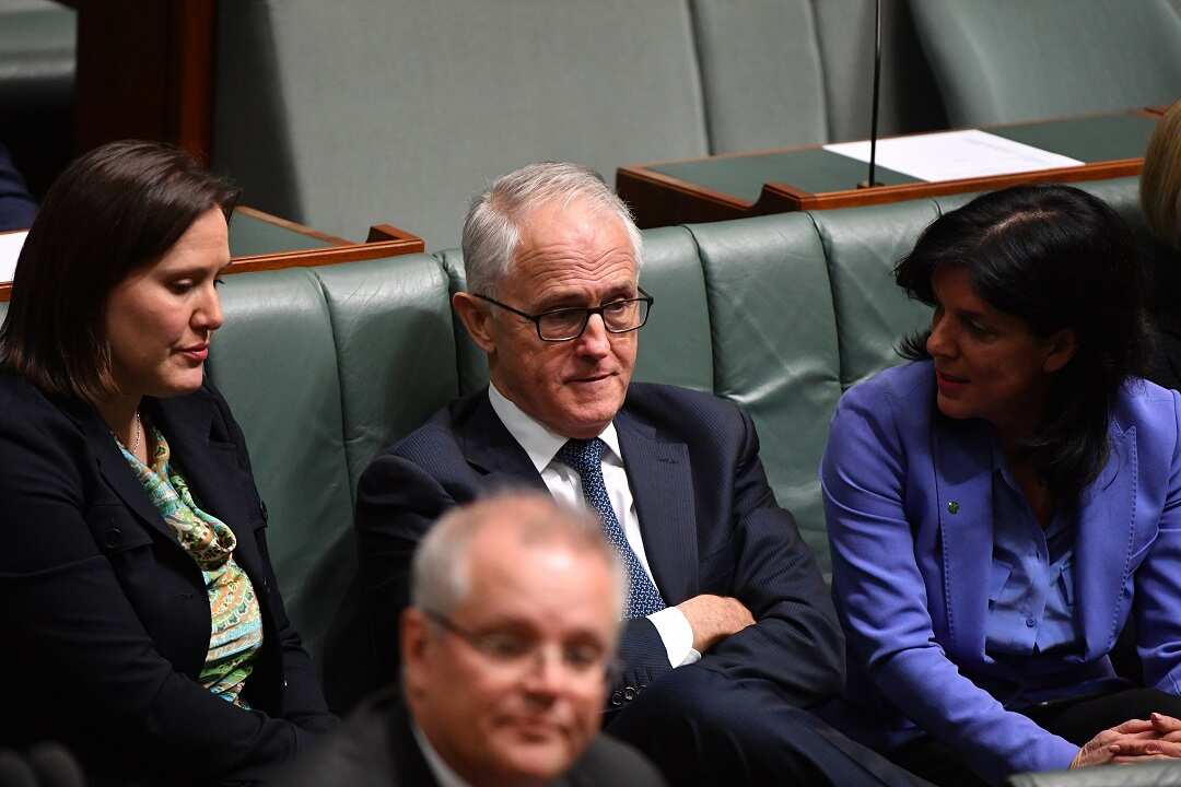 Kelly ODwyer, Malcolm Turnbull and Julia Banks at Parliament House.