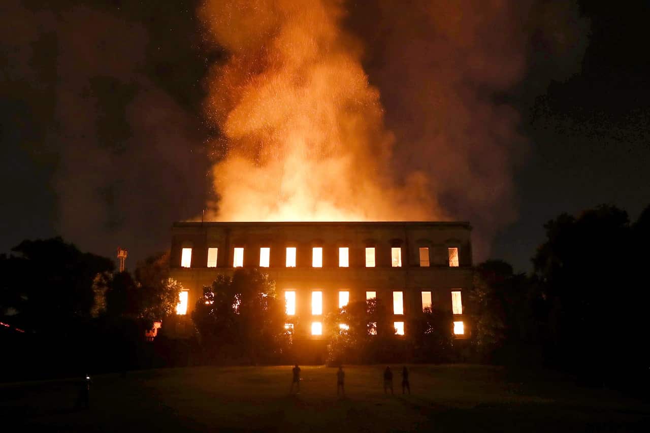 A fire burns inside Brazil's National Museum.