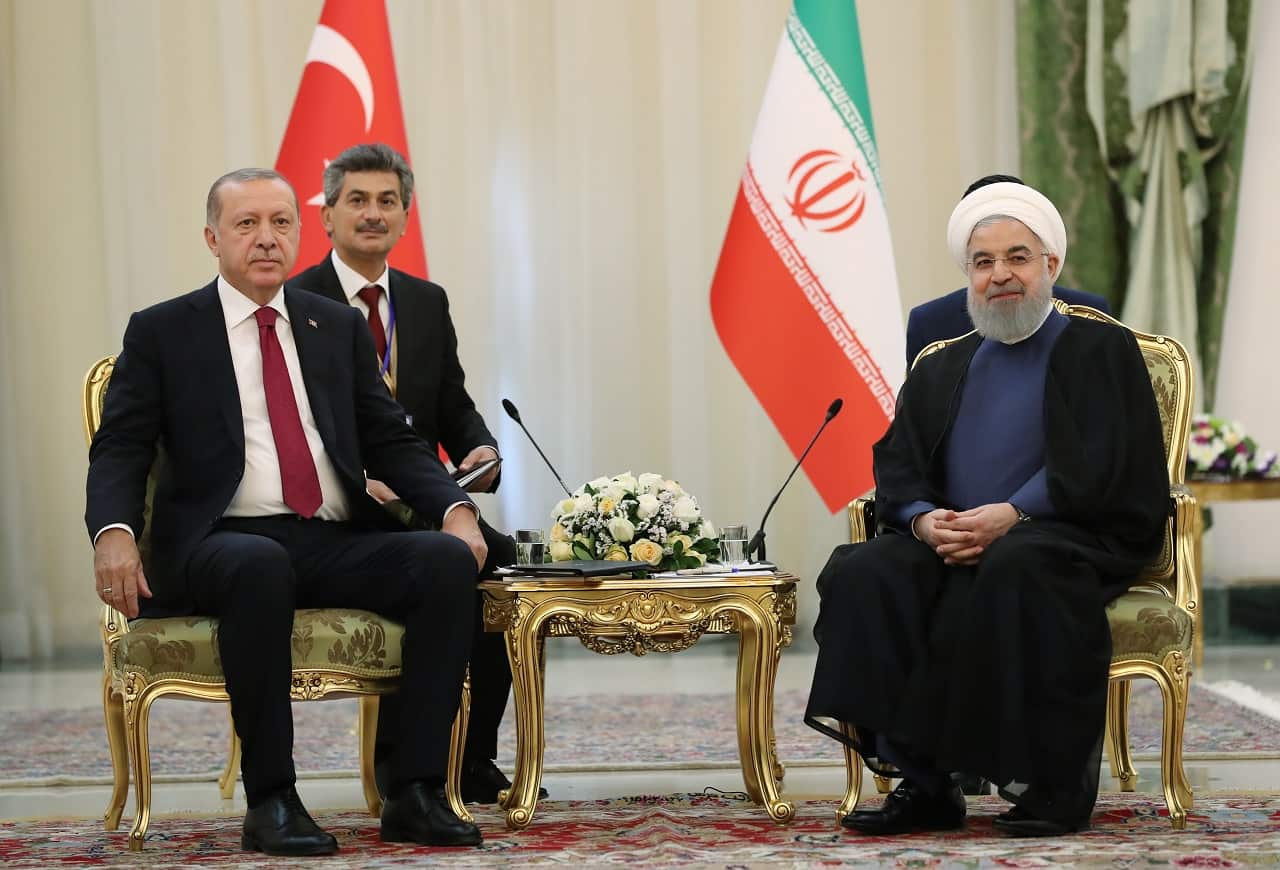 Turkey's Recep Tayyip Erdogan meets Iranian President Hassan Rouhani.