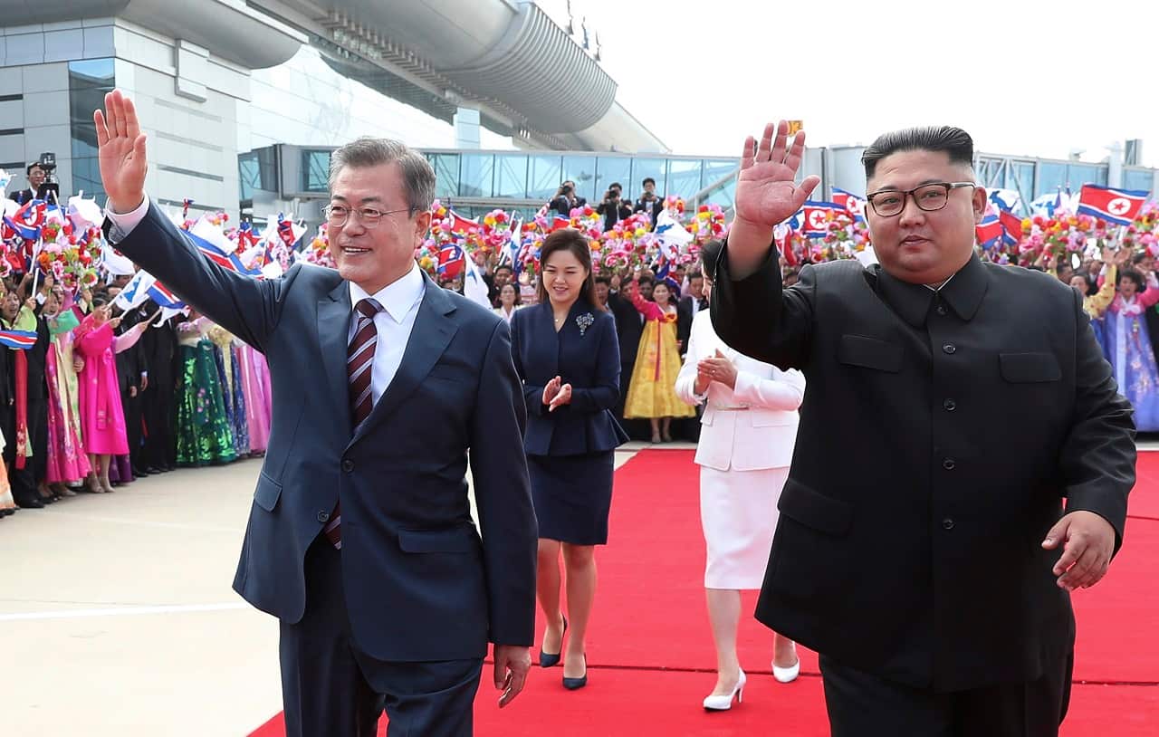 South Korean president Moon Jae-in and North Korean leader Kim Jong-un.