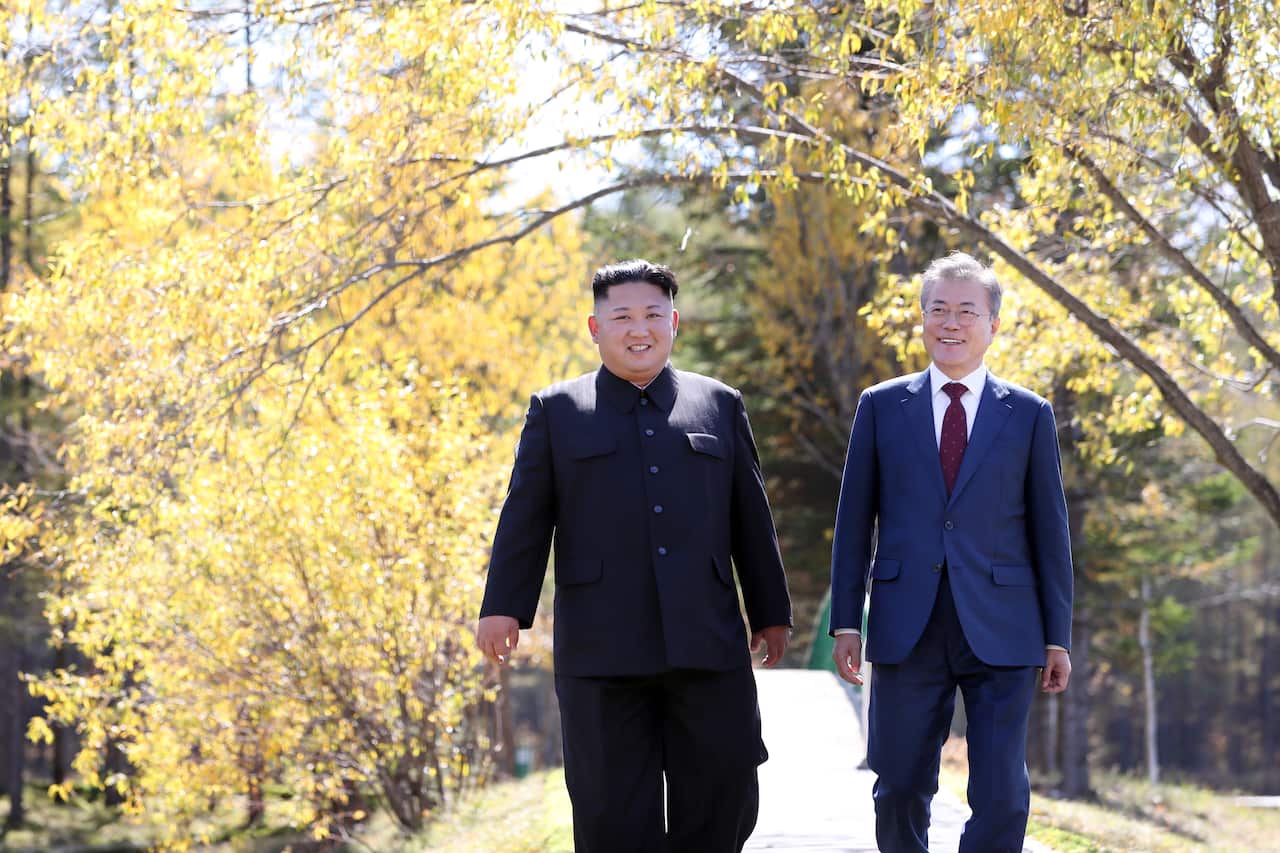 North Korean leader Kim Jong-un and South Korean president Moon Jae-in during the inter-Korean summit.