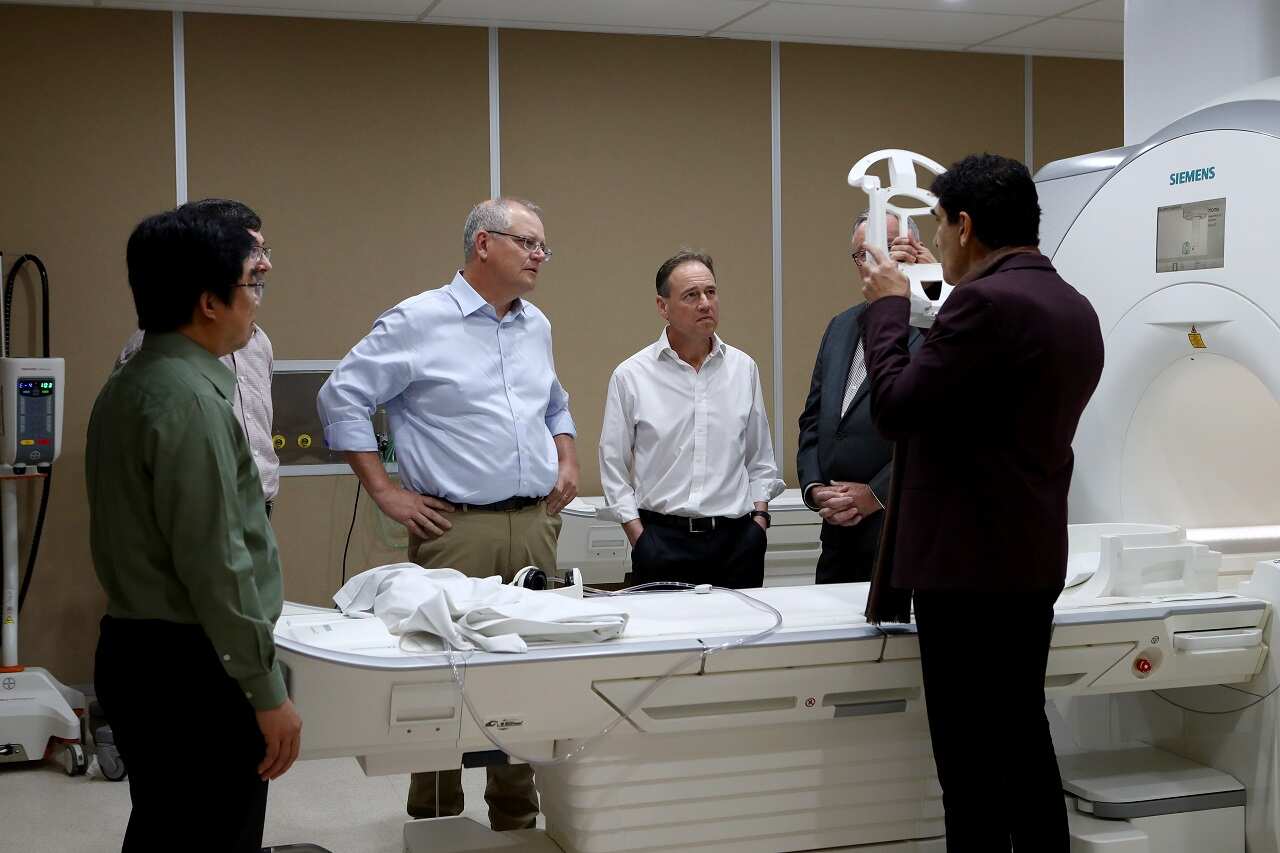 Prime Minister Scott Morrison and Federal Health Minister Greg Hunt during a visit to Mount Druitt Hospital.