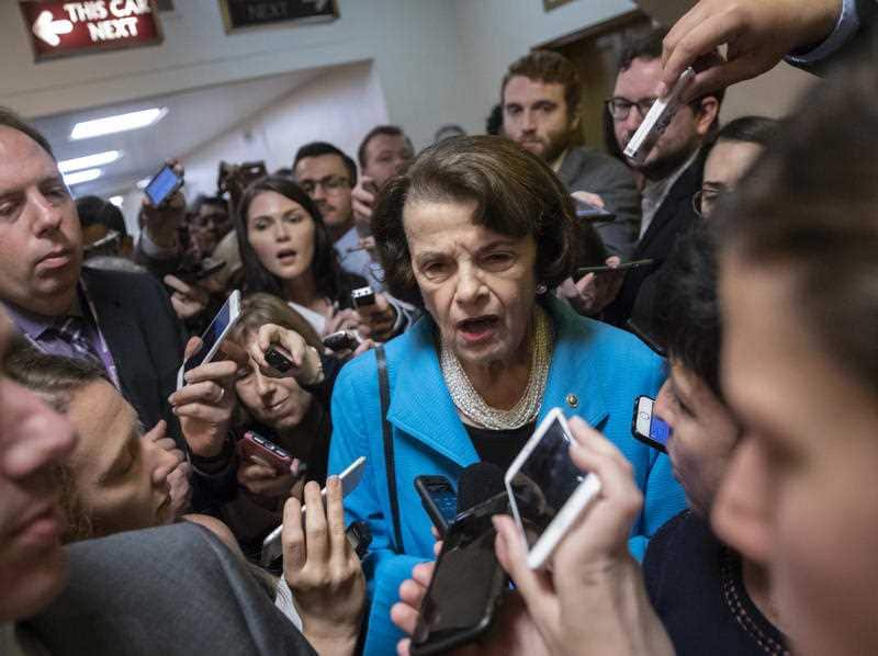 Sen. Dianne Feinstein, D-Calif., the ranking member on the Senate Judiciary Committee, responds to reporters' questions on Supreme Court nominee Brett Kavanaugh.