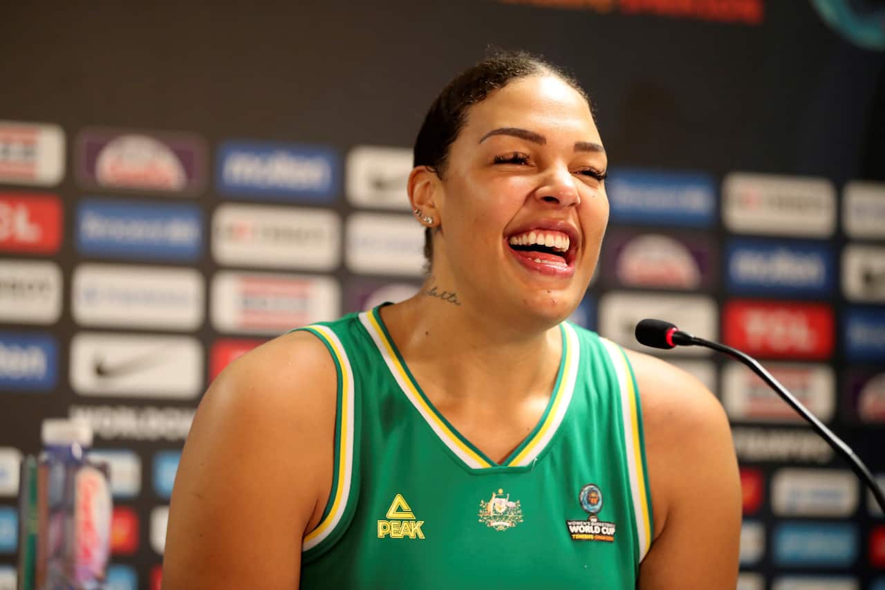 Liz Cambage speaks during a press conference at the 2018 Women's Basketball World Cup