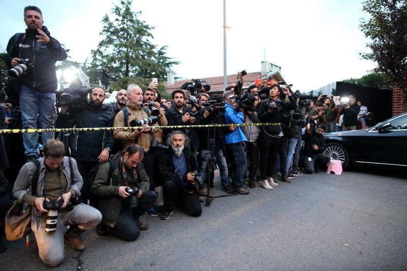 Journalist work in front of the Saudi Consulate in Istanbul, Turkey.