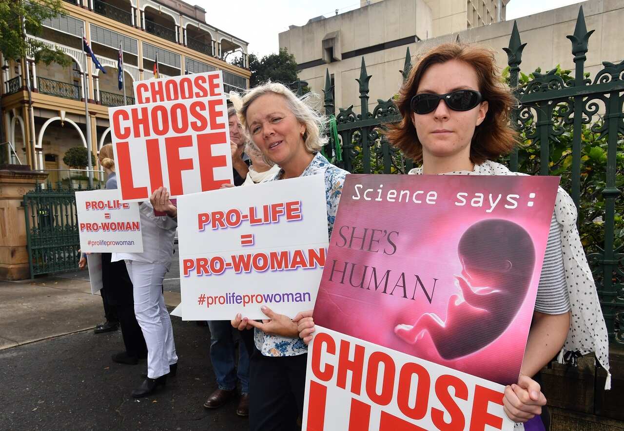 Anti-abortion protesters outside Queensland Parliament House in Brisbane.