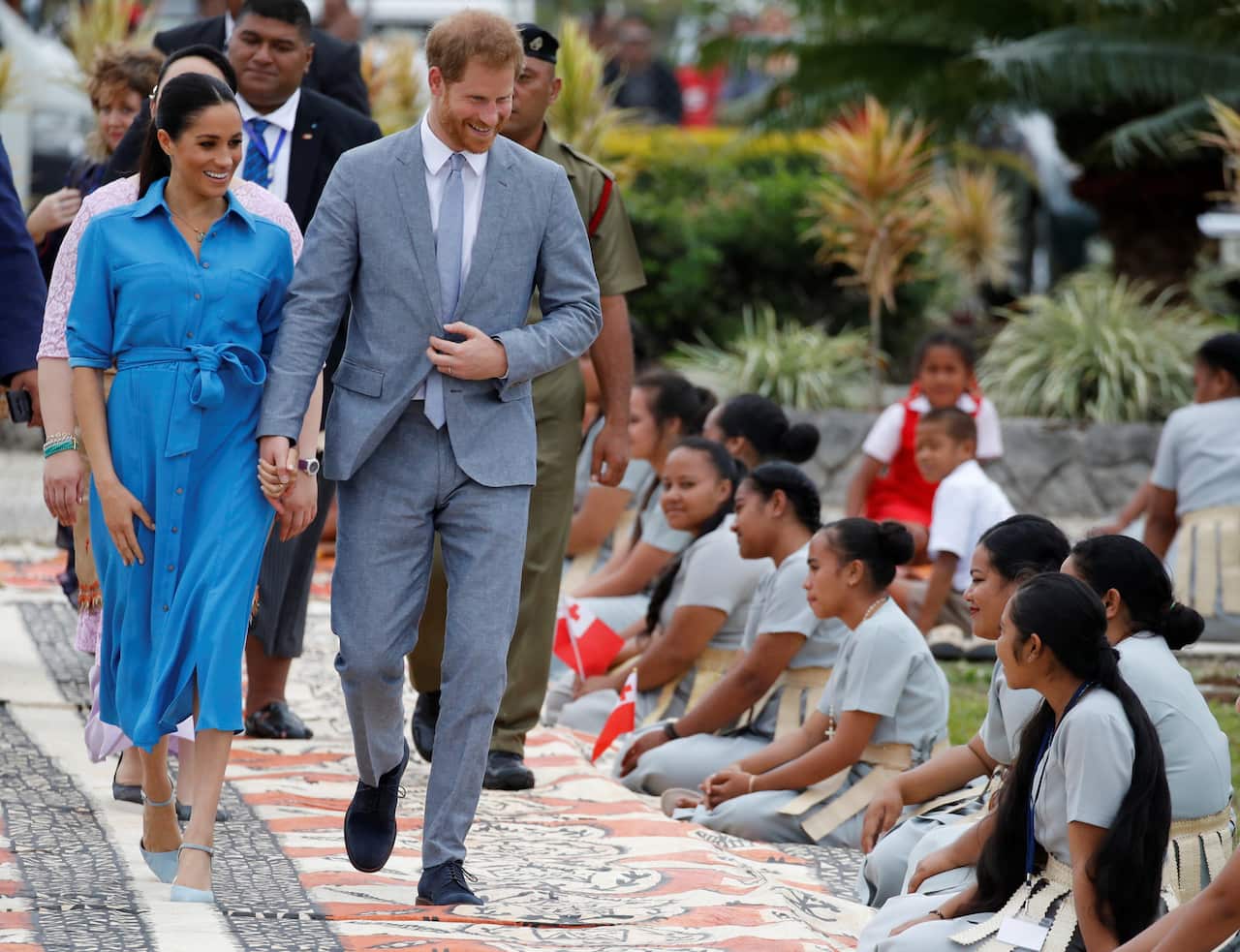 The Duke and Duchess of Sussex depart from Fua'amotu International Airport in Tonga, on day two of the royal couple's visit to Tonga.. Picture date: Friday October 26, 2018. See PA story ROYAL Tour. Photo credit should read: Phil Noble/PA