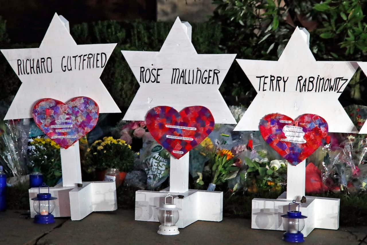 These Stars of David with the names of three of the 11 people killed at the Tree of Life Synagogue.