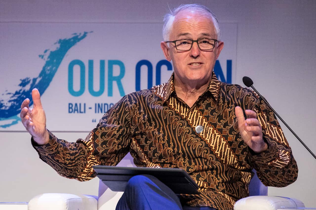 Former Australian Prime Minister Malcolm Turnbull speaks in Nusadua, Bali.