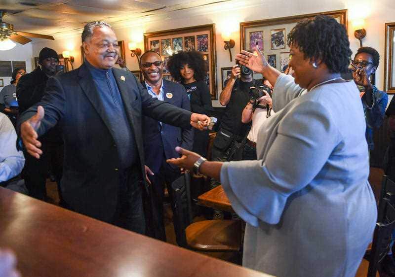 Atlanta, GA, USA; Democratic Georgia gubernatorial candidate Stacey Abrams with Rev. Jesse Jackson on the campaign trail.