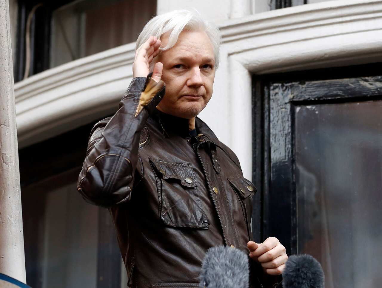 WikiLeaks founder Julian Assange on a balcony of the Ecuadorian embassy in London.