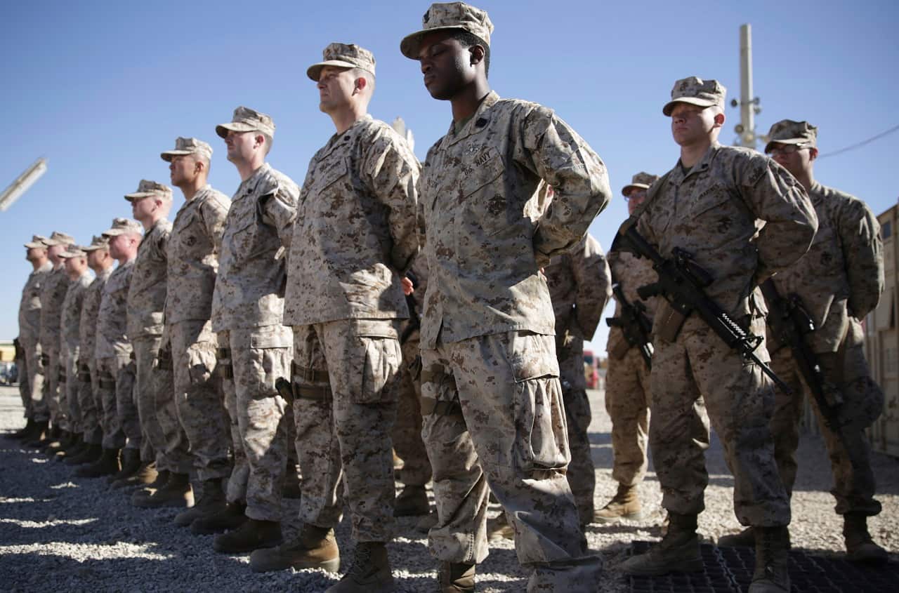 US Marines during a change of command ceremony in Helmand province, Afghanistan.