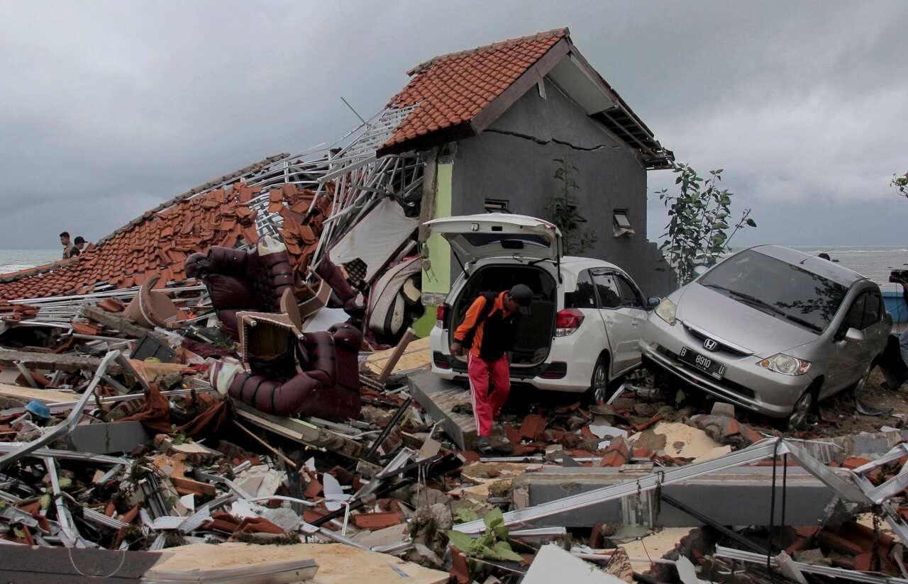 Tsunami damage in Anyar, Indonesia.