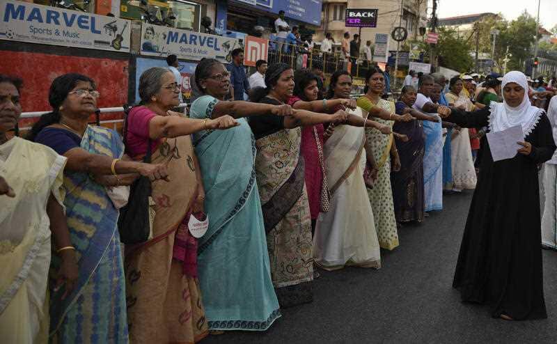 The wall was organized in the backdrop of conservative protestors blocking the entry of women of menstruating age at the Sabarimala temple.