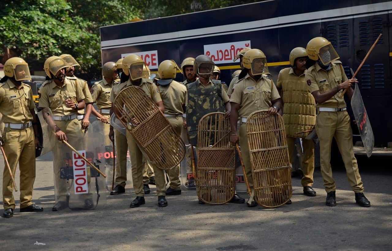 Policemen outside the Sabarimala temple.