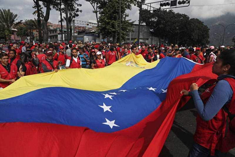 Pro-Maduro protesters attend a rally to support the Venezuelan President in Caracas, Venezuela on 23 January 2019. 