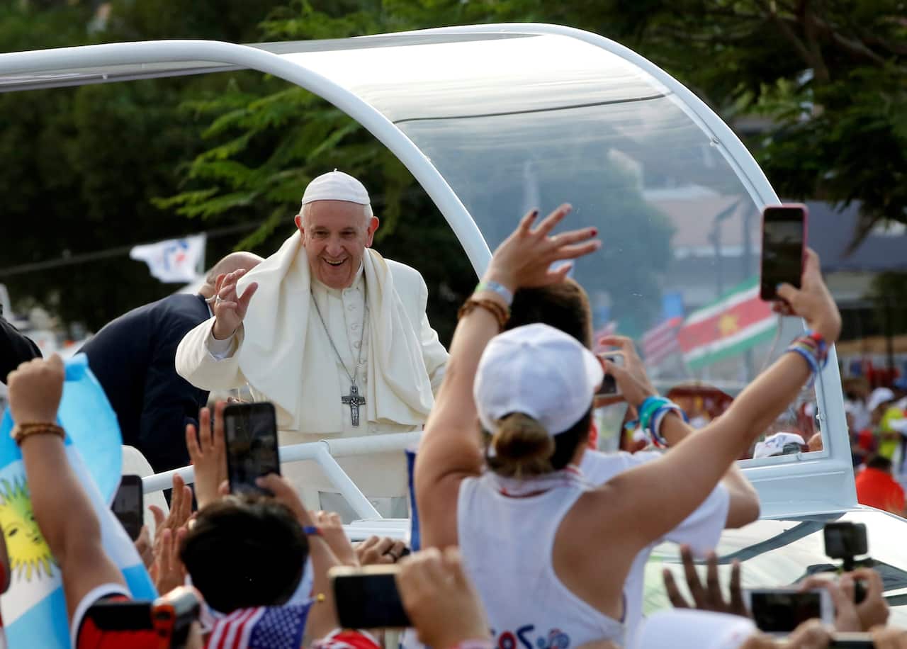 Pope Francis greets pilgrims at World Youth Day in Panama
