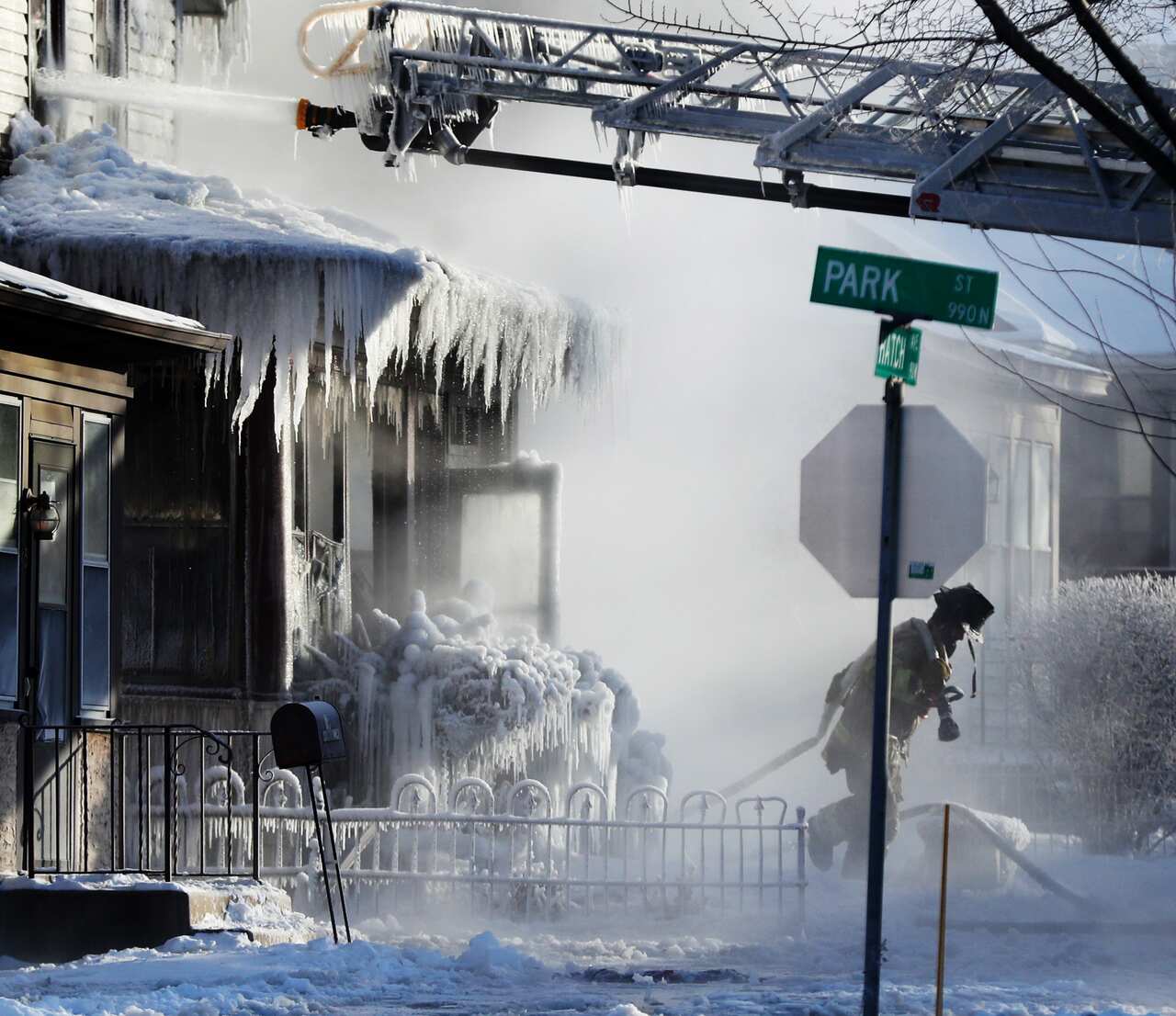 St. Paul firefighters at the scene of a house fire at Hatch Ave. and Park St. Wednesday, January 30, 2019, In St. Paul, Minn. Photo by David Joles/Minneapolis Star Tribune/TNS/ABACAPRESS.COM.