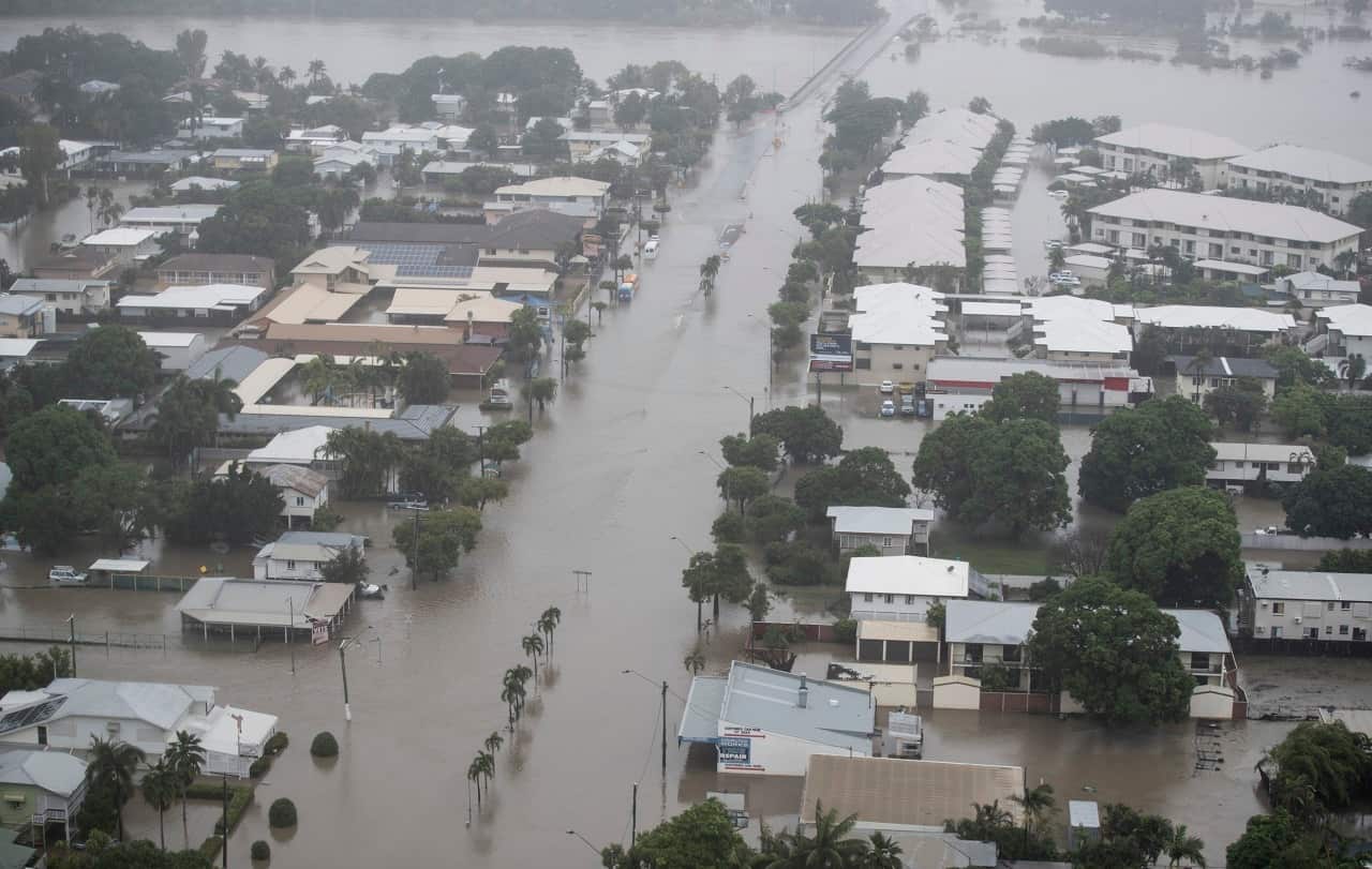 Houses inundated with flood waters in Townsville, North Queensland,
