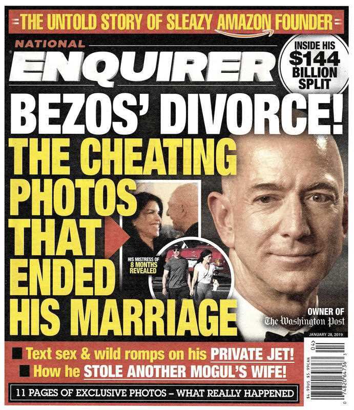 The National Enquirer front page featuring a story about Jeff Bezos' divorce