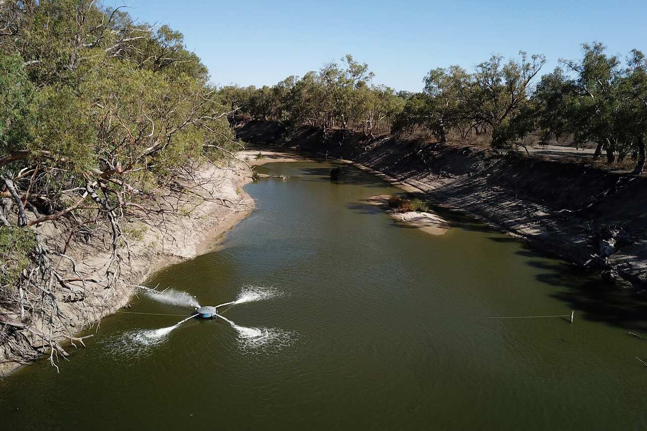 A aerator replenishes oxygen levels in the Darling River near Menindee, NSW.