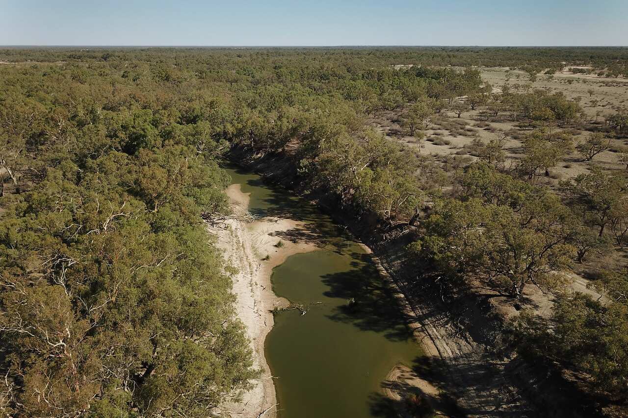 Diminishing water levels on the Darling River below weir 32 near Menindee, Wednesday, 13 February, 2019. 