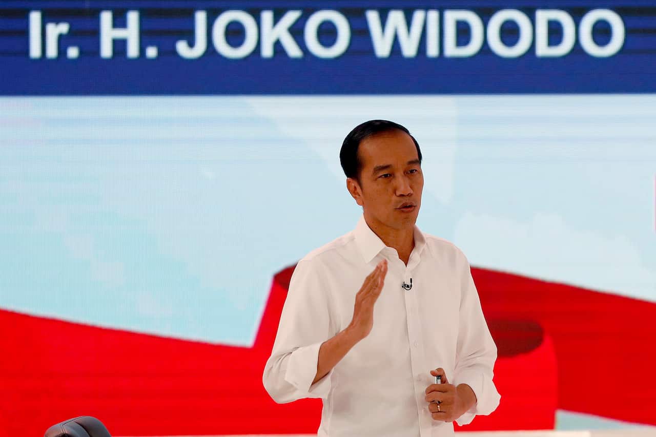 Presidential candidate Joko Widodo speaks during a debate among candidates in Jakarta, Indonesia, 17 February 2019. Indonesia expected to hold the presidential elections in April 2019. 